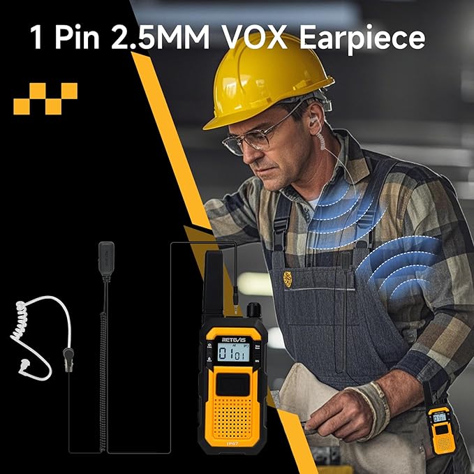 Retevis RB48 Heavy Duty Walkie Talkies with Earpiece, Support VOX, Waterproof Walkie Talkies Rechargeable, USB-C, 2000mAh, Dual PTT, Emergency 2 Way Radio(6 Pack)