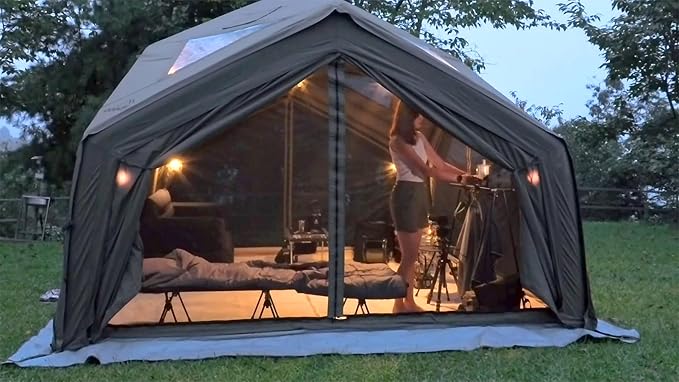 Coody | Rbm Outdoors Koala/Hub/Octopus Inflatable Tents for Camping with Stove Jack, 2/8/10 Person Luxury Canvas Blow Up Tent, 2 Room, Easy Setup Casa de Campaña, Large Inflatable House with Pump