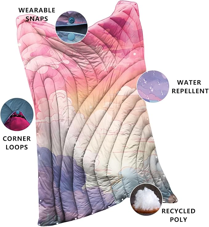 Camping Blanket,Puffy Printed Camp Blankets Lightweight Packable for Outdoor Camping,Traveling, Stadium, Hiking, Picnics