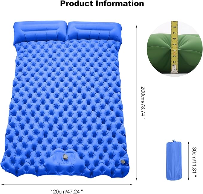 Ergocar Camping Sleeping Pad, Thick Inflatable Sleeping Pad with Pillow, Built-in Pump, Lightweight Camping Inflatable Mattress with Waterproof Nylon Fabric, Suitable for Camping, Backpacking, Hiking