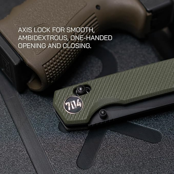704 Gear Fang EDC Folding Pocket Knife | 3.22" Tanto Blade, D2 Steel, G10 Handle, Crossbar Lock, Reversible Pocket Clip | Black