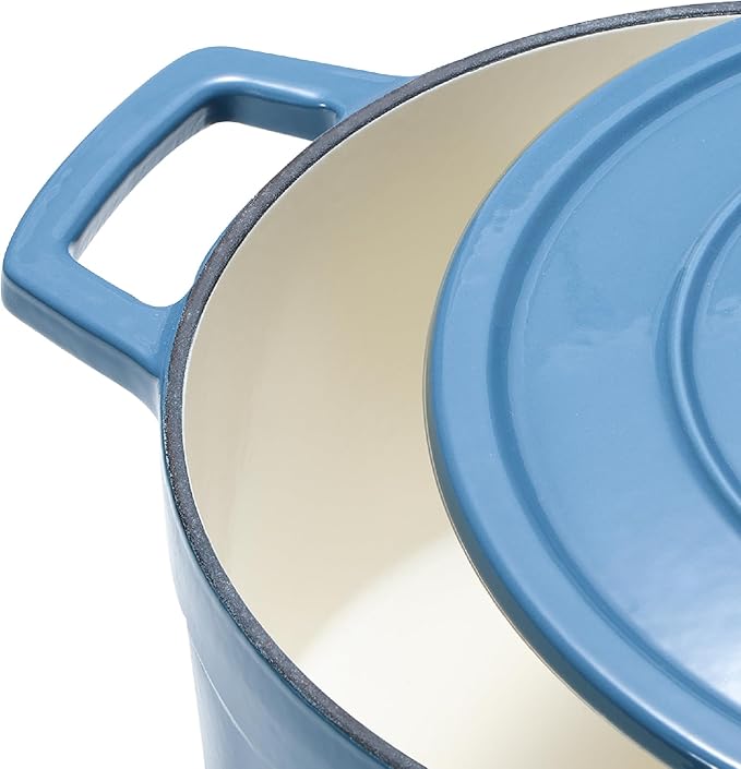CAROTE Cast Iron Dutch Oven Pot with Lid, Enameled Dutch Oven for Sourdough Bread Baking, Dual Handles, Heavy-Duty Cast Iron Pot, 5QT, Blue
