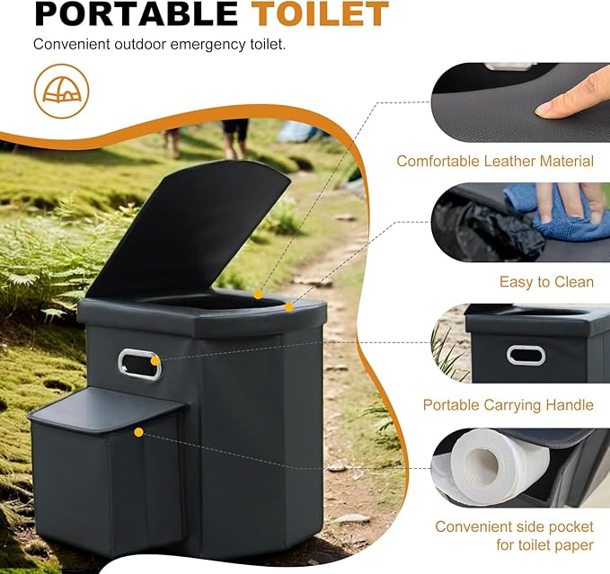 Upgraded XL Portable Camping Toilet with Side Compartment for Car and Adults,Folding Camping Toilets,Portable Compact Porta Potty for Kids,Outdoor Toilet for Camping,Hiking,Truck,RV,Beach,Tent