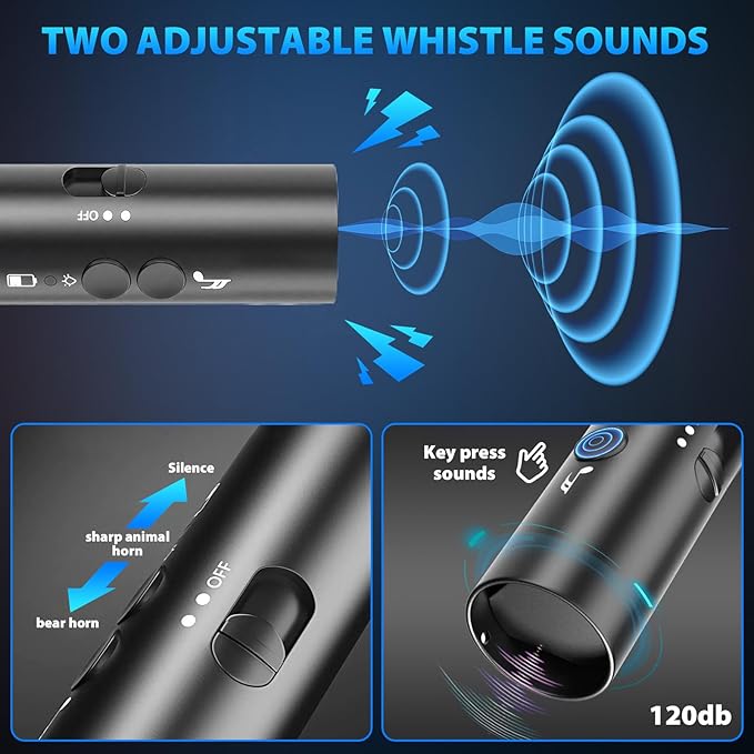 Electronic Bear Air Horn,120dB Bear Whistle with Flashlight Bear Spray self Defense 40 feet Hiking Emergency Whistle Can Replace Bear Bell