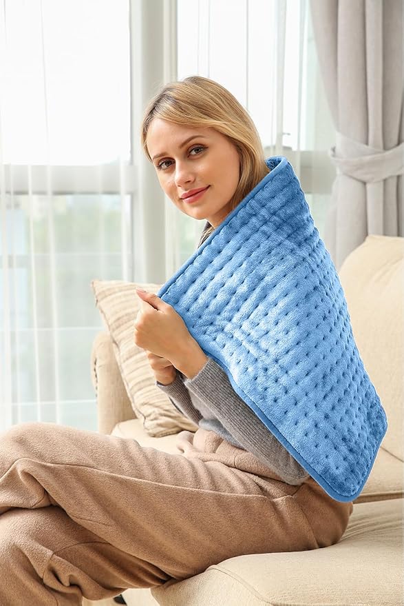 Ambershine 17''x33'' XXXL King Size Heating Pad with 12 Temperature Settings & 4 Auto-Off Countdown Timers, Pain Relief for Back/Neck/Shoulders/Abdomen/Legs, Christmas Gifts for mom dad (Light Blue)