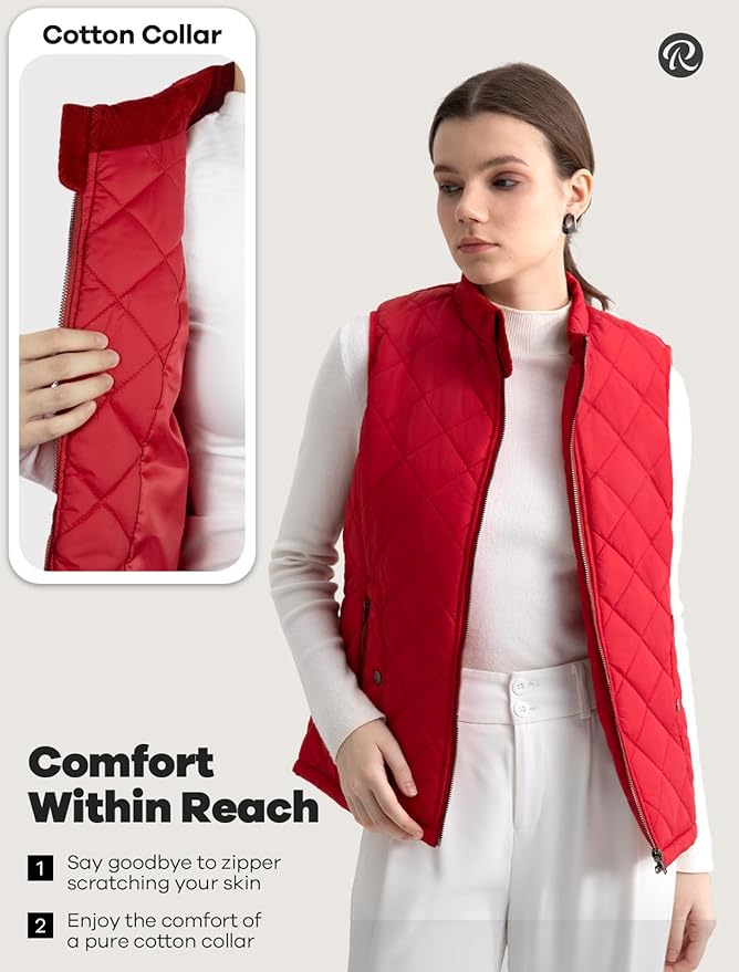 Women's Vest, Quilted Puffer Water-Resistant Zip With Pockets