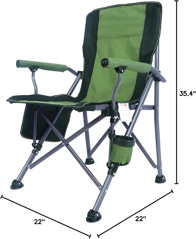Camping Chair for Adults,Portable Folding Lawn Chair for Outside,Heavy Duty Camping Chair Support up to 330lbs,Collapsible Outdoor Beach Chair with Cup Holder(Green)