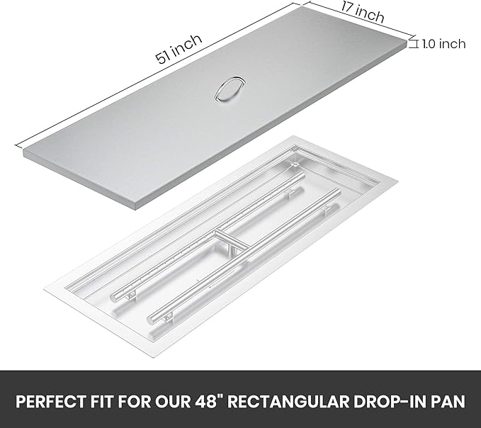 Stanbroil 51" x 17" Stainless Steel Fire Pit Cover Fits 48 x14 Inches Rectangular Drop-in Burner Pan