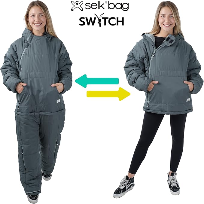 Selk'bag SWYTCH Original Wearable Sleeping Bag & Jacket | Convertible 2-in-1 Design, Water-Resistant, Eco-Friendly for Camping, Hiking, Travel, Skiing and Casual Use