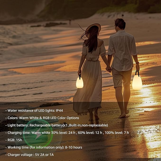 uuffoo 2 Pack Portable Outdoor Table Lamp - Dimmable Rechargeable Night Lights w/ Remote and 7 RGB Colors, IP44 Water-Resistant Hanging Lantern for Patio, Tent, Bedroom, Garden, Emergency