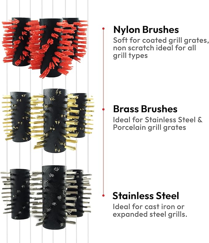 Grillbot Replacement Stainless Steel Brushes for Grillbot Automatic Grill Cleaning Robot – Set of 3 Stainless Steel Grill Brushes for Cast Iron & Expanded Steel Grills