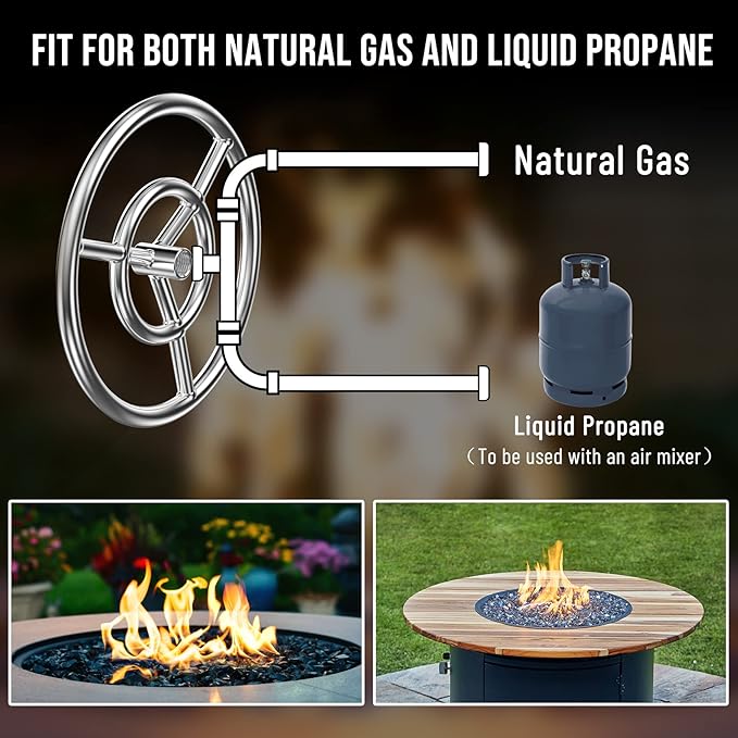 Skyflame 12-Inch Round Fire Pit Burner Ring, 304 Stainless Steel