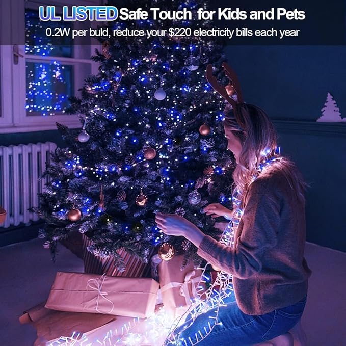 XURISEN 551FT Christmas Lights, 1400 LED Super Long String Lights 8 Modes & Memory Timer Plug in Twinkle Fairy Lights Decor for Home Xmas Party Wedding