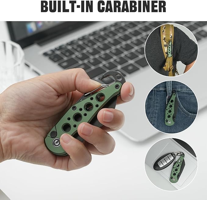 CIVIVI Pragma Folding Knife, Pocket Knife Multitool with EDC Carabiner, Bottle Opener, 2.2" Nitro-V Blade Aluminum Handle, Ideal Gift for Men Women C23062B-3 (Green)