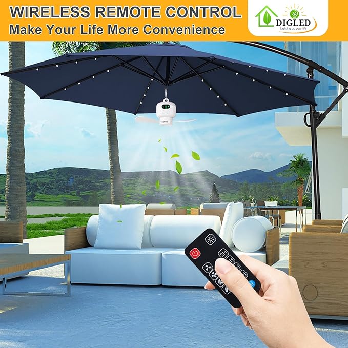 Battery Operated Ceiling Fan: 11" Portable Camping RV Tent Fan with Lights - Outdoor Hanging Rechargeable 8000mAh - Hook Type Remote Fans for Gazebo Patio Canopy Beach Dormitory Bedroom 5V/2A