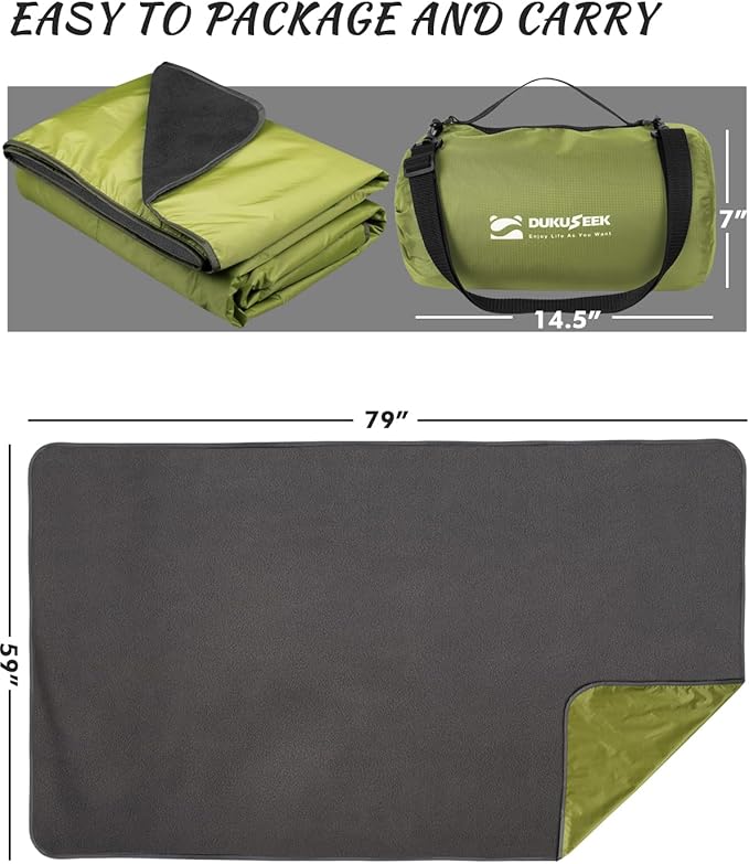 DUKUSEEK Waterproof Blanket Outdoor, Hooded Blanket Poncho - Large (79x56), Portable, Windproof Fleece Blankets for Cold Weather Camping, Picnic, Sports, Boat, Dogs, Festivals, Car, Emergencyβ¦