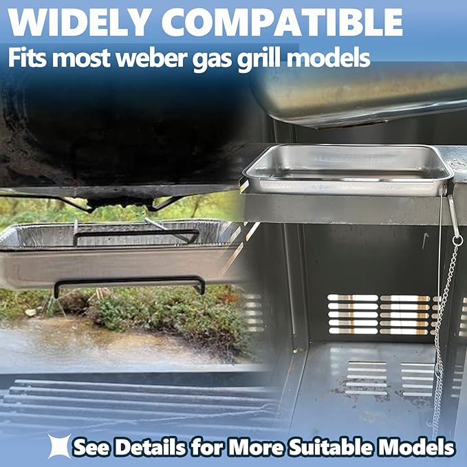 SafBbcue 93305 Grease Catch Pan for Weber Spirit e-210 e-220 e-310 e-320 e-330 Genesis II e-310 e-315 e-325 e-330 e-335 Grill Grease Tray with Disposable Drip Liners,Replacement Part for Weber#83156