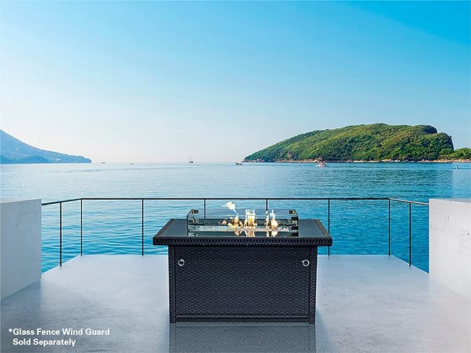 Outland Living Series 403 Fire Table – 44" 50,000 BTU Outdoor Propane Gas Fire Pit Table with Tempered Glass Top & Arctic Ice Decorative Glass Rocks, Slate Grey