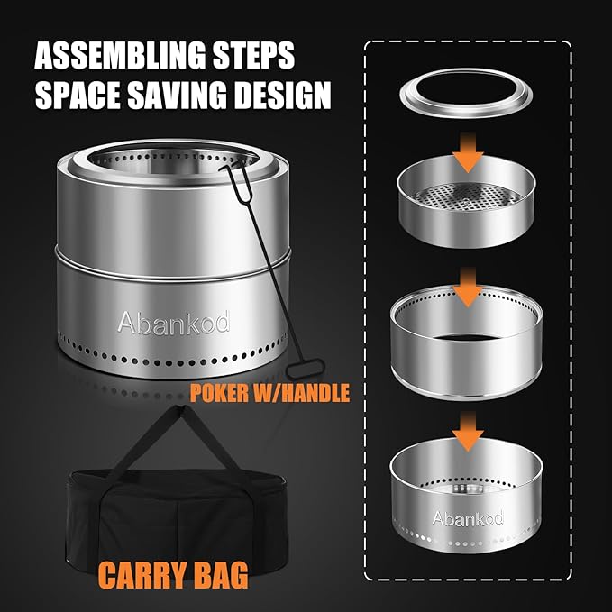 Smokeless Fire Pit Outdoor 20 inch Portable Fire Pit with Carry Bag, Stainless Steel Wood Burning Fire Pits for Camping, Picnic,Backyard Patio, Bonfires.