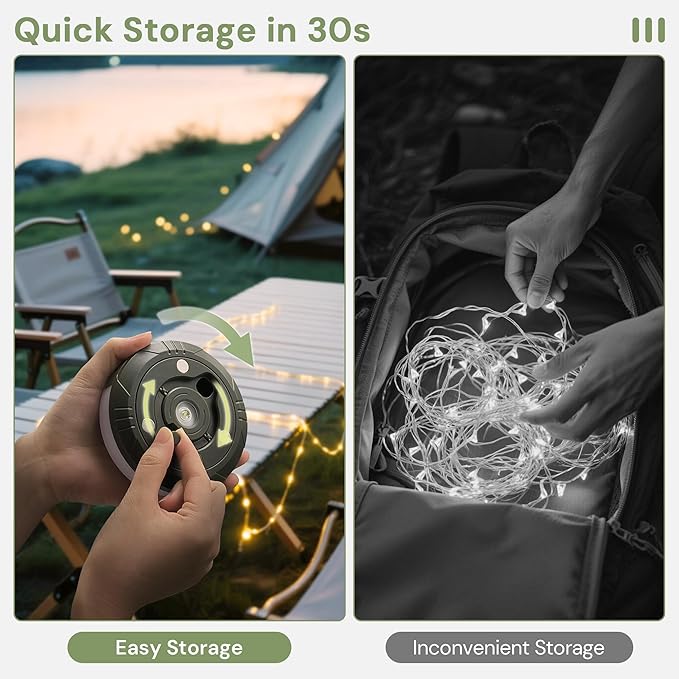 L LOHAS LED Upgraded Camping String Lights, 4 in 1 Quick Recovery Waterproof Camping Lights, 32.8FT with 8 Lighting Modes, Camping Essentials for Yard, Tent, Hiking, Patio, and Holiday Decoration