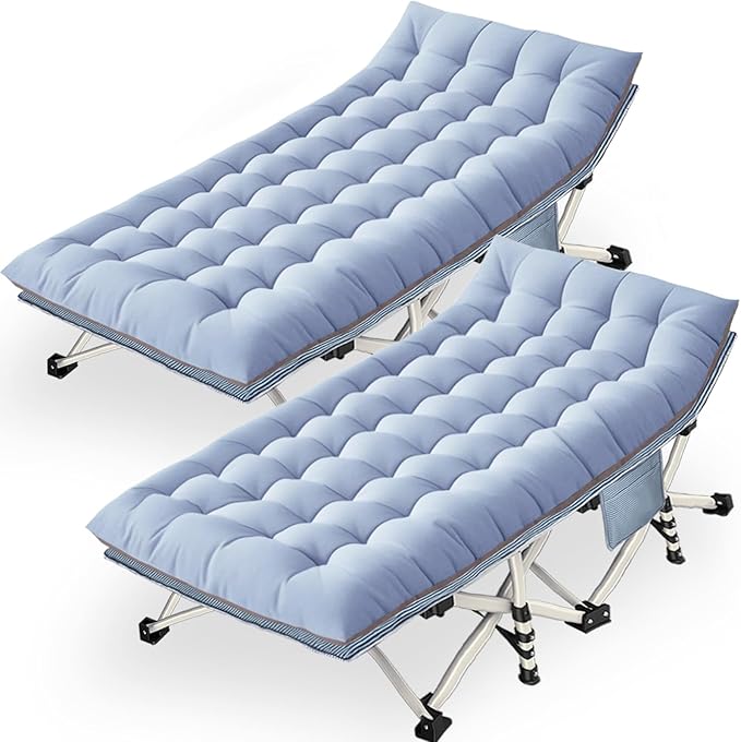 Oversize Cots 2 Pack XXL Camping Cot with Mattress Extra Large Folding Cot Heavy Duty Comfortable Cots for Sleeping Guest Bed Includ Carry Bag Easy to Set Up Home Indoor Outdoor Vacation