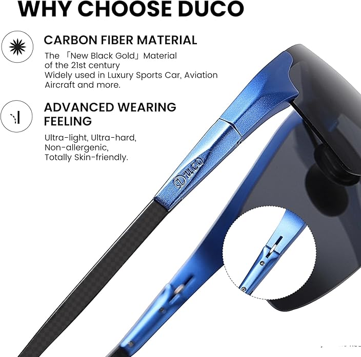 DUCO Mens Sunglasses Polarized Sports Fishing Running Driving Carbon Fiber Sunglasses for Men UV400 Protection DC8277