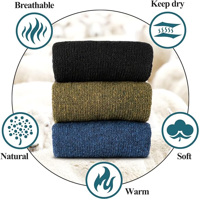 Time May Tell Mens Merino Wool Hiking Cushioning Socks For Outdoor Wool-Socks-For-Mens 3 Pack