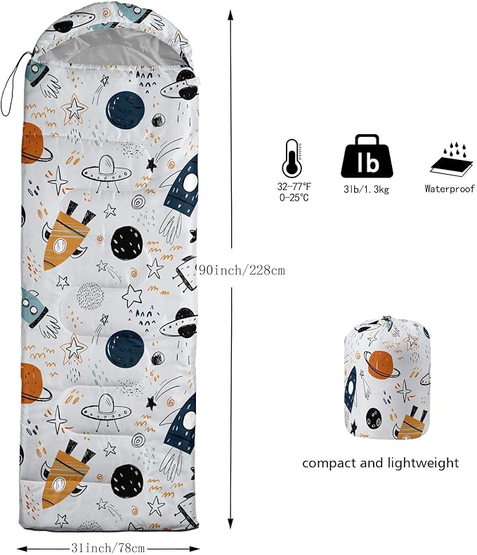 Kids Sleeping Bag for Boys Girls,Checkerboard Cat Print-Lightweight Warm Portable Outdoor Indoor-Waterproof Cold Weather Resistant Sleeping Bag for Camping Hiking
