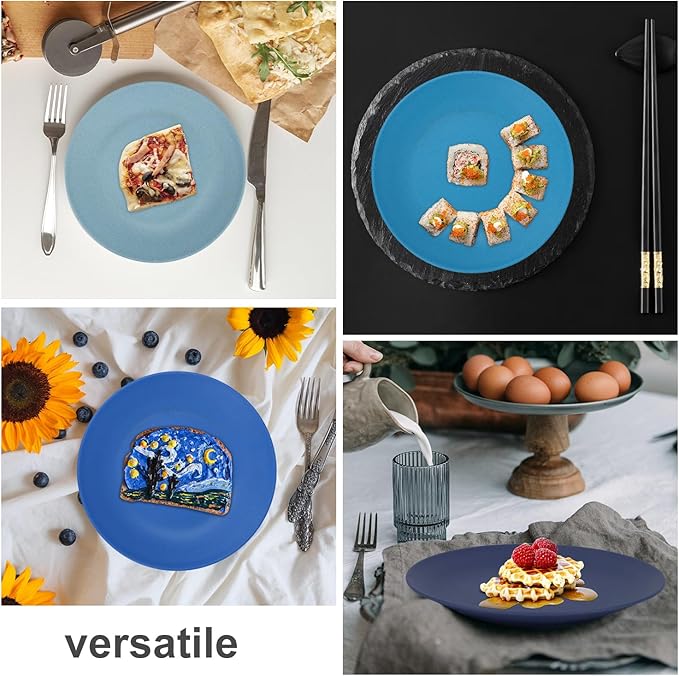Wheat Straw Dinner Plates 9 Inch Unbreakable Set of 8 - Dishwasher & Microwave Safe Plastic Plates Reusable - Lightweight Plates for Kitchen,Camping,Apartment,Dorm,RV,Party - Ocean Series