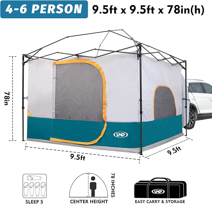UNP Camping Cube Tent 10'x10' - Converts 10' Straight Leg Canopy into Camping Tent - Connect Jeep & SUV Tailgate - Ocean Blue (Canopy Pole/Shelter NOT Included)