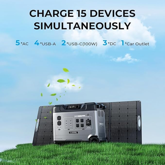 OUKITEL Solar Generator P5000 Pro, 5120Wh Portable power station with 2x200W Solar Panel, 3600W AC Outlets,1000W MPPT Large Capacity Solar Station for Emergency, Home Use, Power Outage, Camping, RV