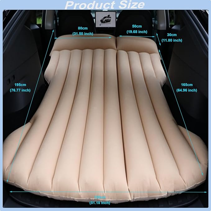 Car Air Mattress for Tesla Model Y, Inflatable SUV Mattress Camping Bed fit Cars RV Van Truck Backseat Trunk, Foldable Portable Bed Sleeping Pad Tent Mat for Car Home Camping Travel (Beige)