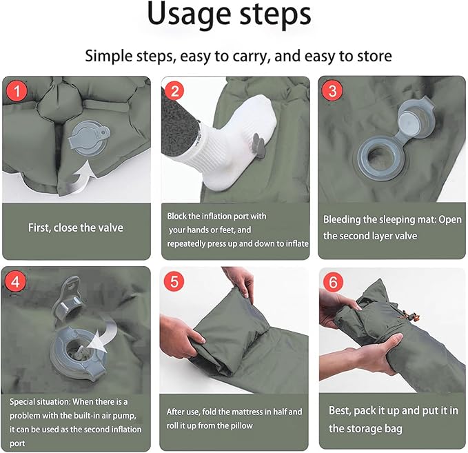 Ultralight Inflatable Camping Sleeping Pad – Compact Built-in Pillow,Waterproof & Durable –Connects to Double Bed and Ideal for Camping, Hiking & Outdoor Adventures (Green)