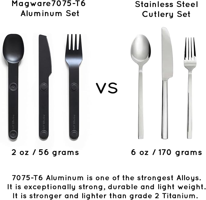 FULL WINDSOR - MAGWARE Magnetic Camping Cutlery Set - Travel Utensils for Camping, Cooking, and Outdoor Dining - Knife, Fork & Spoon - Portable Silverware with Pouch - Black (3 PCS)