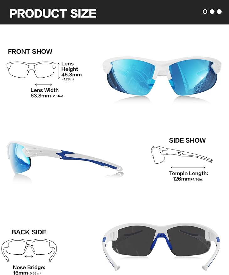 BIRCEN Polarized Sport Sunglasses for Men: UV Protection Fishing Shades for Golf Baseball Driving Motorcycle BC3065
