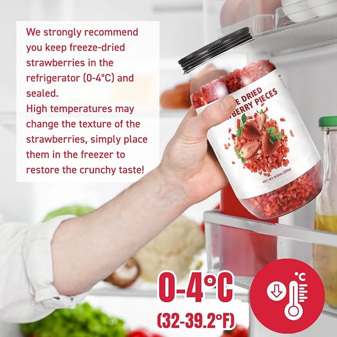 Premium Freeze Dried Strawberries Pieces - 8.82oz 100% Natural Sweet Frozen Strawberrys, No Gluten & No Allergen, Dry Strawberry Pieces Flakes for Snacks, Baking, Cooking, Flavorful