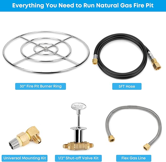 Stanbroil Natural Gas Fire Pit Stainless Steel Burner Ring Installation Kit, 30-inch