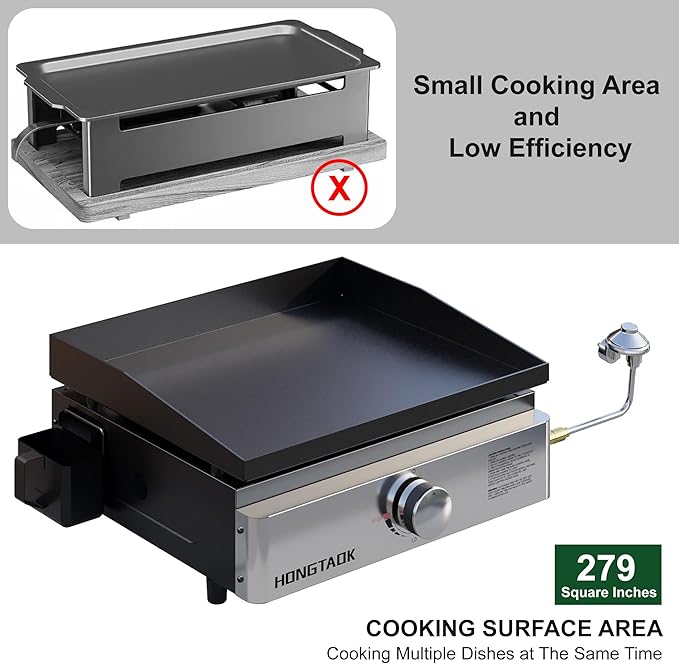 18 Inch Portable Propane Gas Grill Griddle with Non-stick Ceramic Coated Baking Pan,Propane Flat Top Grill for Tabletop, Outdoor, Cooking, Barbecue, Camping, Tailgating