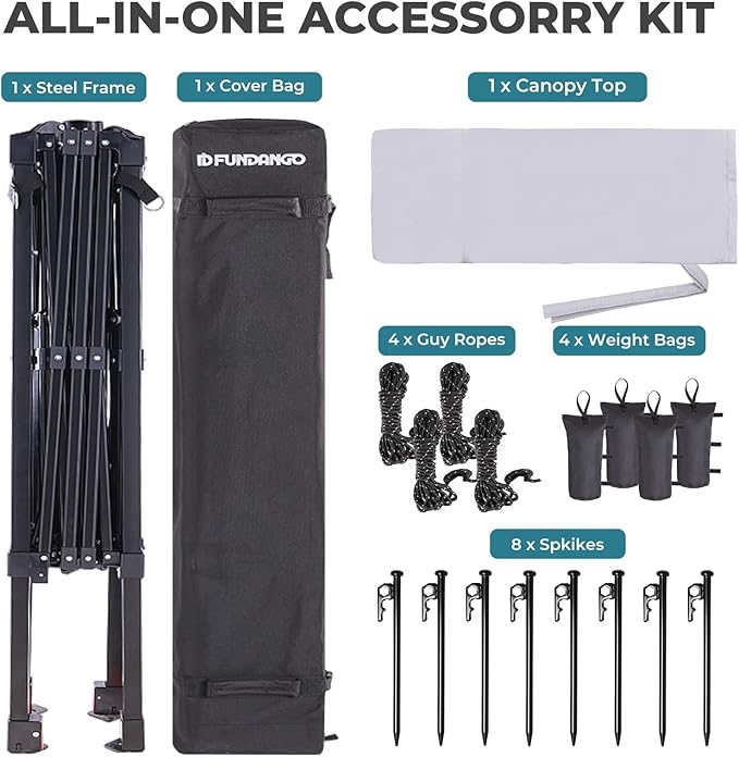 FUNDANGO 10x10 Pop Up Canopy, Beach Tent with Patent Quick Open Frame, Silver Coated Top& Wheeled Carry Bag, Easy Outdoor Sun Shade for Events, Parties, Camping(White