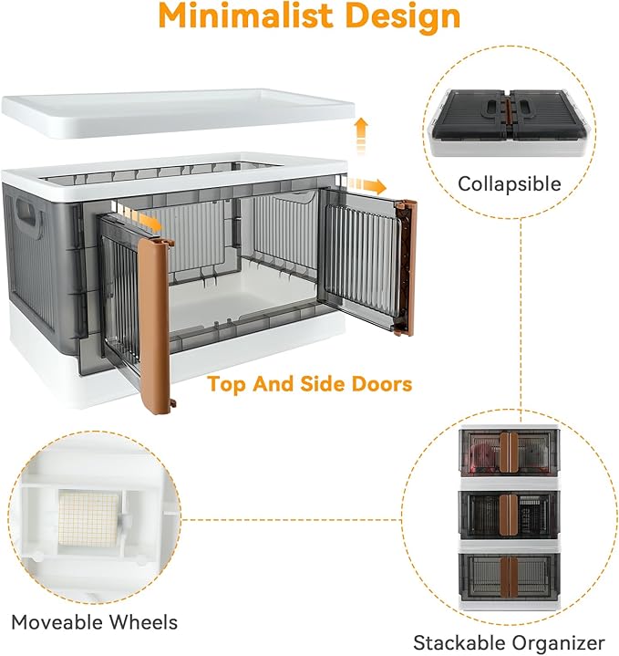 Storage Bin, Cabinet with Lids, Home Organizer, Single 8.4 Gallon Capacity, 2 Pack, With Double Door, Bottom Wheels, Foldable, Transparent, Dustproof