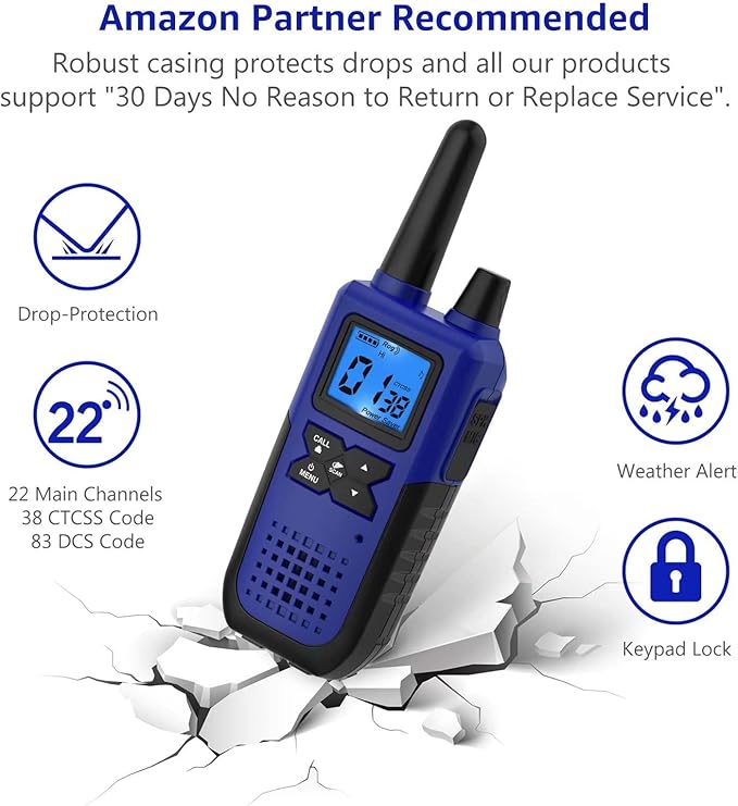 Walkie Talkies Long Range for Adults Rechargeable with Earpiece NOAA Weather Alert, Multi-purpose 2 Way Radio 4 Pack for Team Work Senior Care Kid Adventure Family Camping Hiking Skiing Cruise