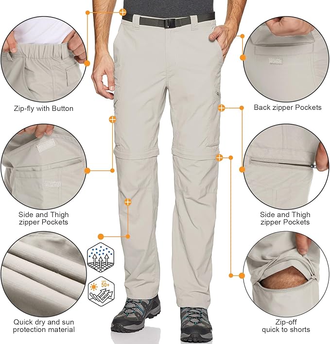 Mens Hiking Pants Convertible Lightweight Quick Dry Zip Off Fishing Safari Camping Travel boy Scout Pants