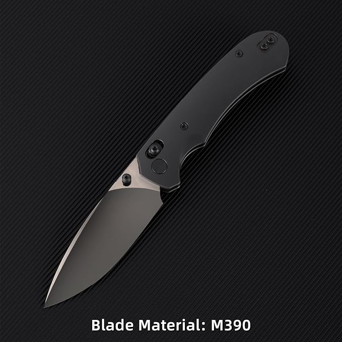 Folding Pocket Knife,3.31” M390 Blade,Erogonomic Titanium Handle,Hunting Survival Knife,EDC Knife for Hunting Camping Survival Outdoor Fishing Hiking(Black)