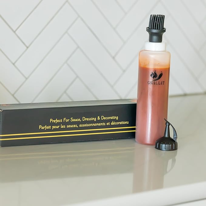 Silicone Basting Brush & BBQ Sauce Bottle - 16 oz Basting Bottle Dispenser for Grilling - Perfect Grill Brush for Marinades