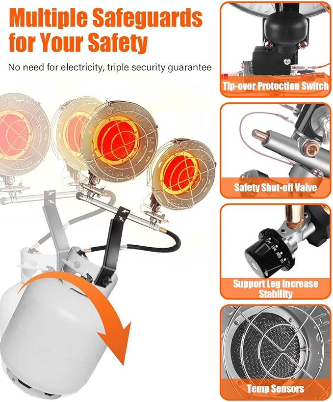 30000 BTU Propane Tank Top Heater Portable Vent Free Natural Gas Heater for Outdoor & Indoor Use, Large Safe Space Heater for Garage RV Camping Tent Hunting Ice Fishing Emergency Power Outage