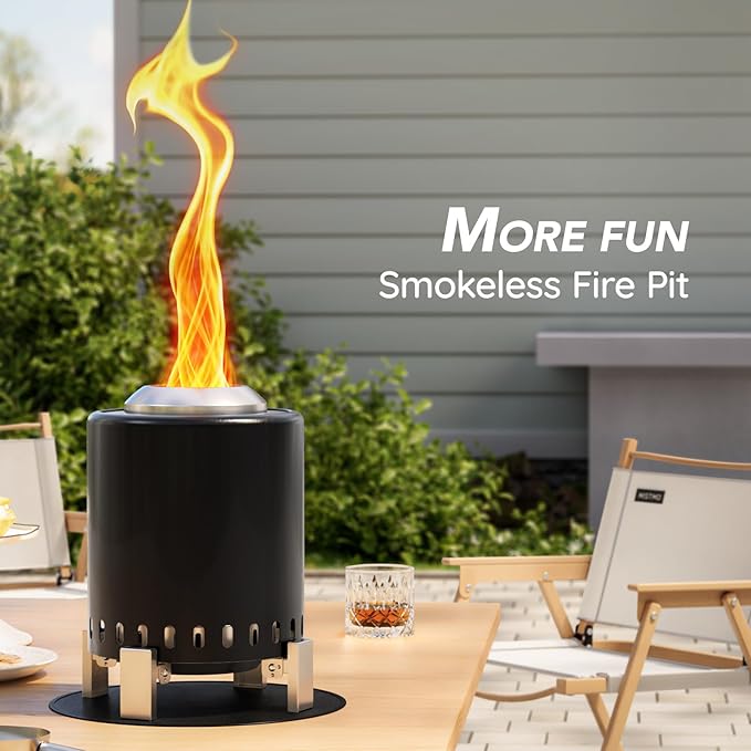 Mini Smokeless Tabletop Fire Pit with Pan Stand, Portable Stainless Steel Firepit Stove for Camping, Burns Pellets or Wood, Includes Travel Bag, Black