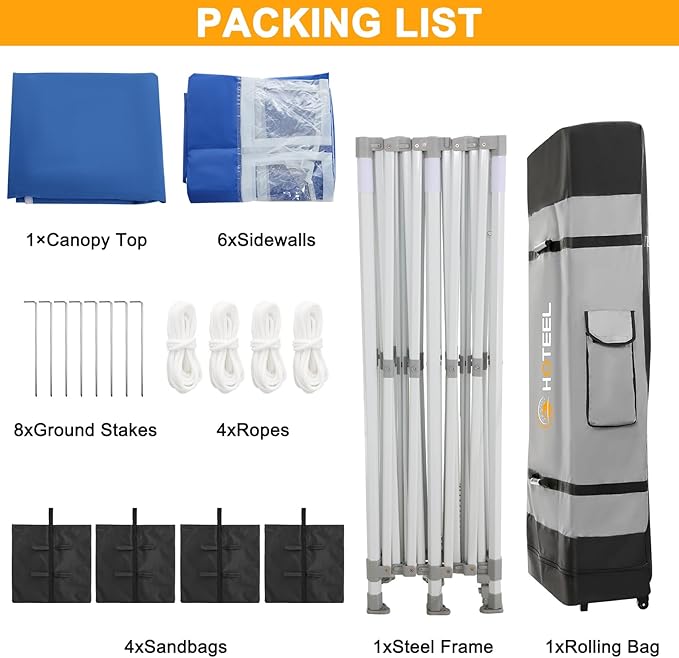 HOTEEL 10x20 Heavy Duty Pop Up Canopy Tent with Sidewalls, Commercial Outdoor Canopy Tents for Parties Event Wedding with Roller Bag, Waterproof & UV 50+, Upgraded Thickened Hexagonal Legs, Blue