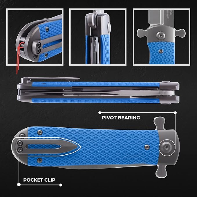 GANZO Firebird Adimanti Samson-BL Folding Pocket Knife Razor Sharp D2 Steel Blade Ergonomic G10 Anti-Slip Handle with Clip Hunting Fishing Camping Gear Outdoor Flipper EDC Pocket Knife (Blue)