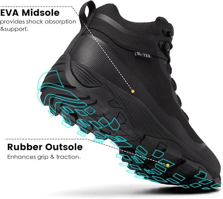 SHULOOK Men's Waterproof Hiking Boots Outdoor Lightweight Breathable Trekking Camping Mountaineering Shoes
