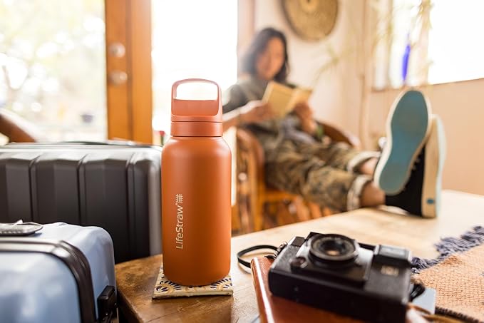 LifeStraw Go Series – Insulated Stainless Steel Water Filter Bottle for Travel and Everyday Use, Removes Bacteria, Parasites and Microplastics, Improves Taste, 1L Orchid Pink